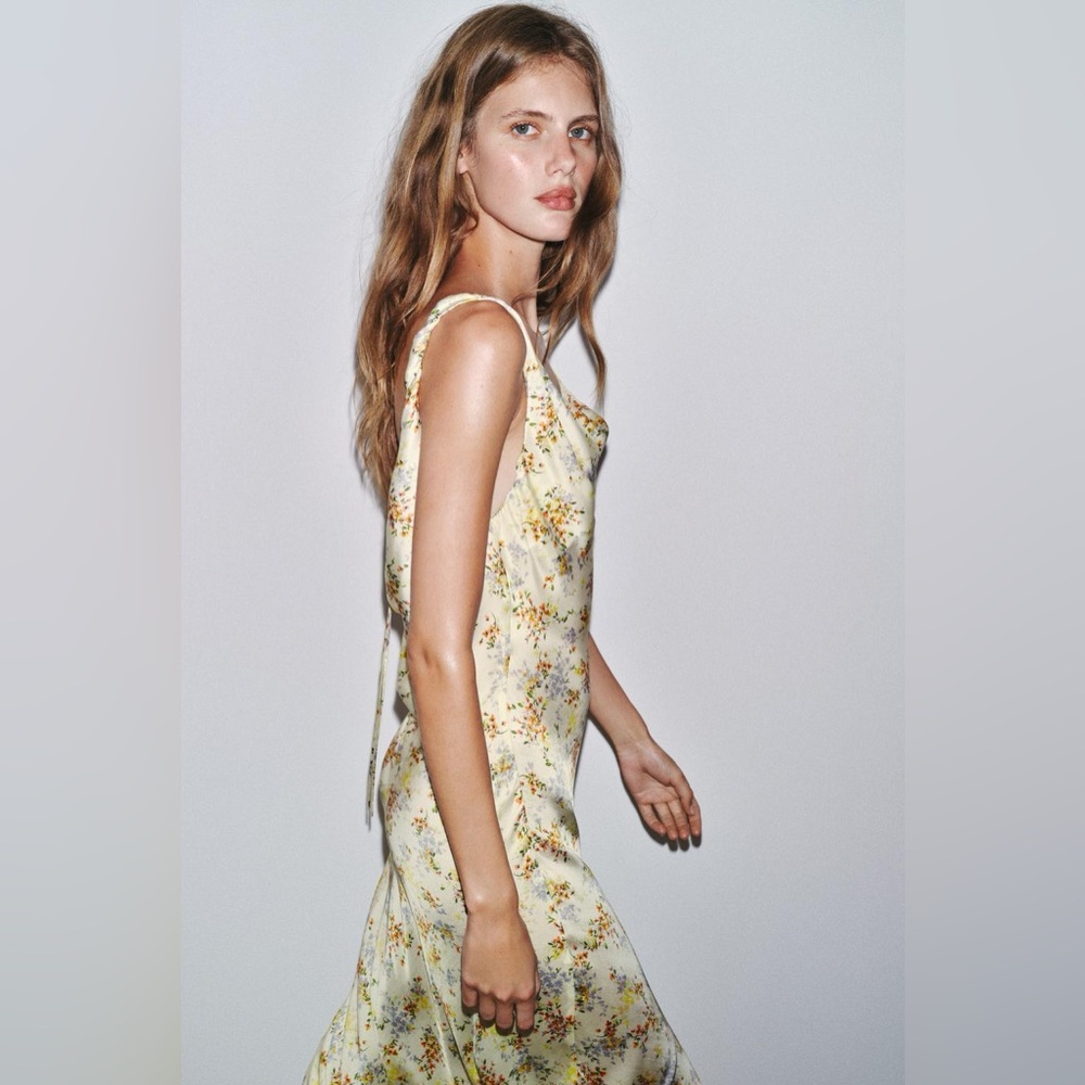 ๐(NWT) ZARA Bloggers Fav ZW Collection Printed Floral Satin Dress. Size XL. - Picture 10 of 14
